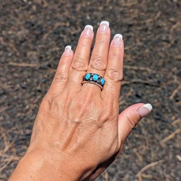 Navajo Turquoise Ring Native American Sterling Handmade Jewelry Sz 10.25US*** - Picture 6 of 8